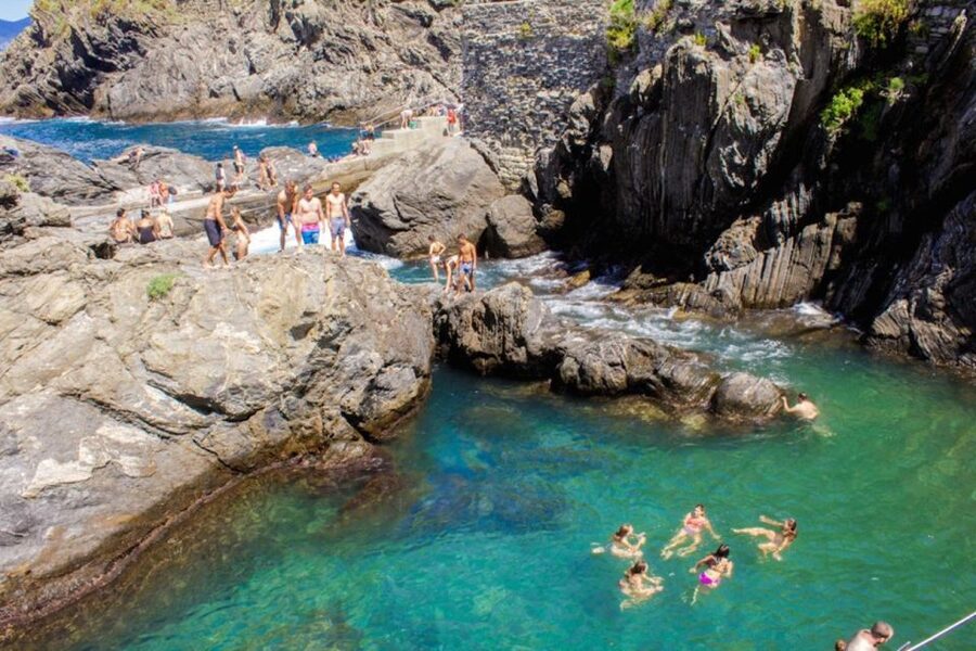 Cinque Terre: Hybrid Boat Tour with Swimming Stop - The boat, crew, and group size