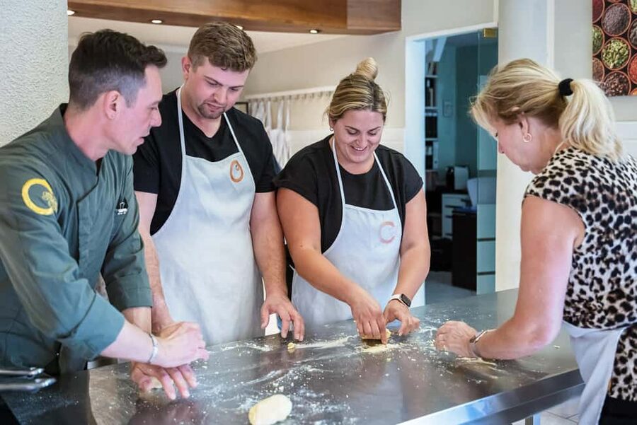 Florence: Handmade Pasta & Dessert Class with Unlimited Wine - From worktable to shared meal