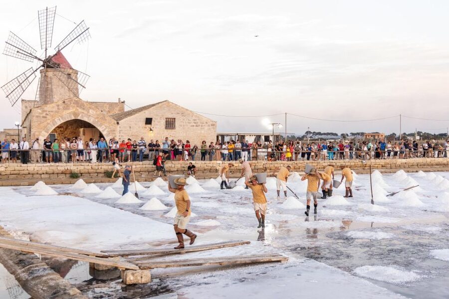 Guided tour of the Trapani Salt Pans and Salt Museum - Walking through white, pink, gray, and blue