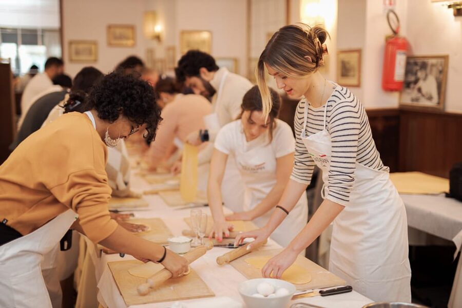Rome: Pasta and Tiramisu Cooking Class in Piazza Navona - Making fresh fettuccine at Ristorante Tucci