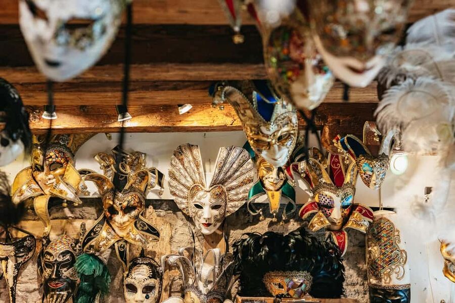 Venice: Carnival Mask Workshop - Choosing a mask in a Venetian workshop